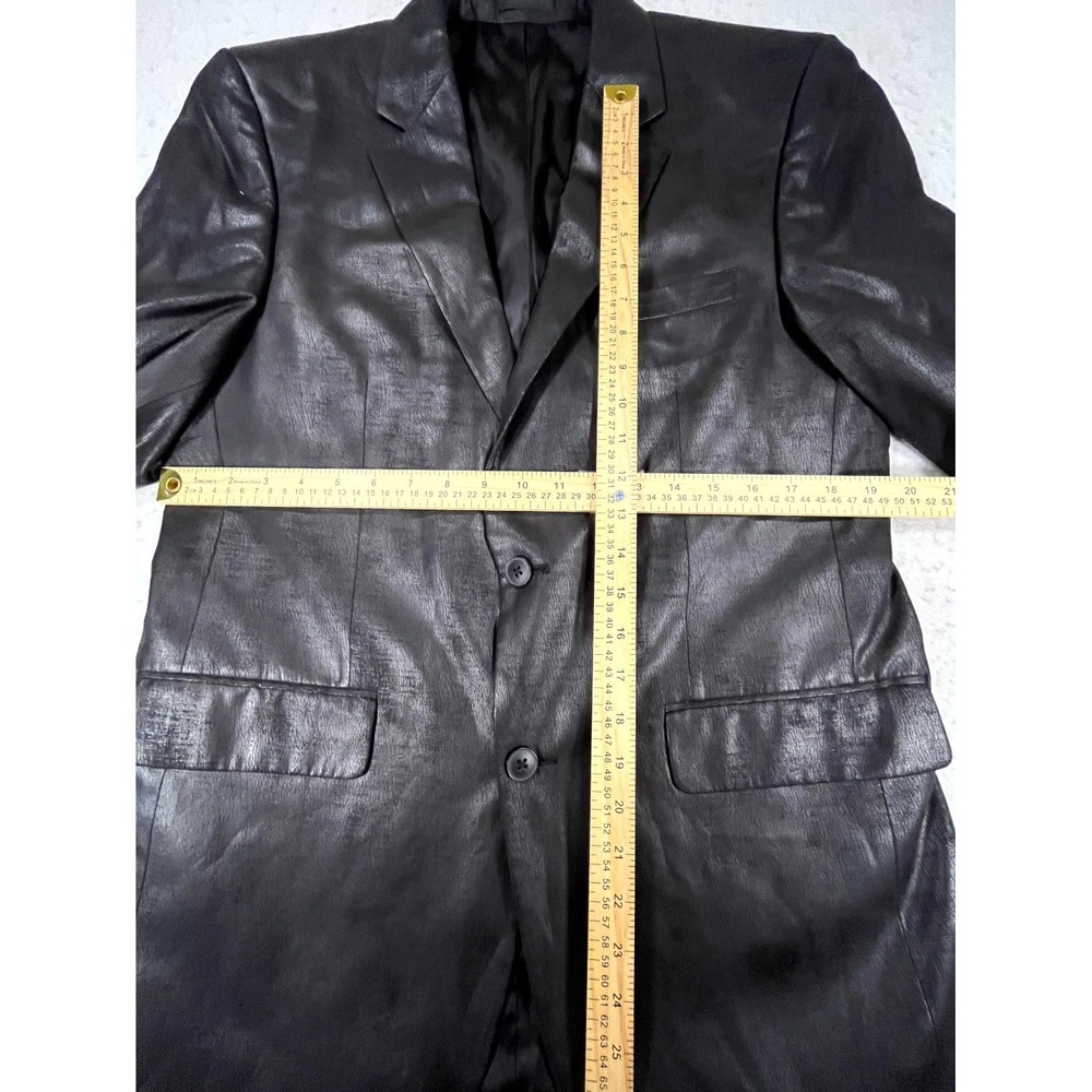 Andrew Fezza Y2k Sport‎ Coat Mens 2 Black Leather Notch Lapel Business Blazer - Picture 6 of 9